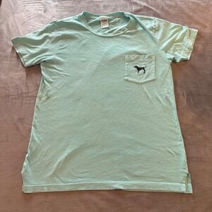 PINK Victoria's Secret Women T-Shirt S Mint Green Pocket Back Logo Casual Preppy